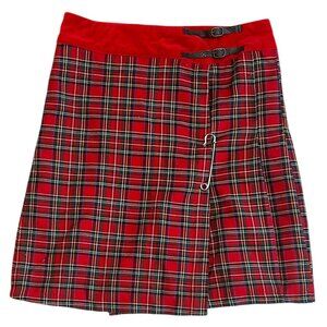 Vintage IZOD Red Plaid Kilt Skirt‎ Wrap Pleated Preppy Academia Festival Sz 16
